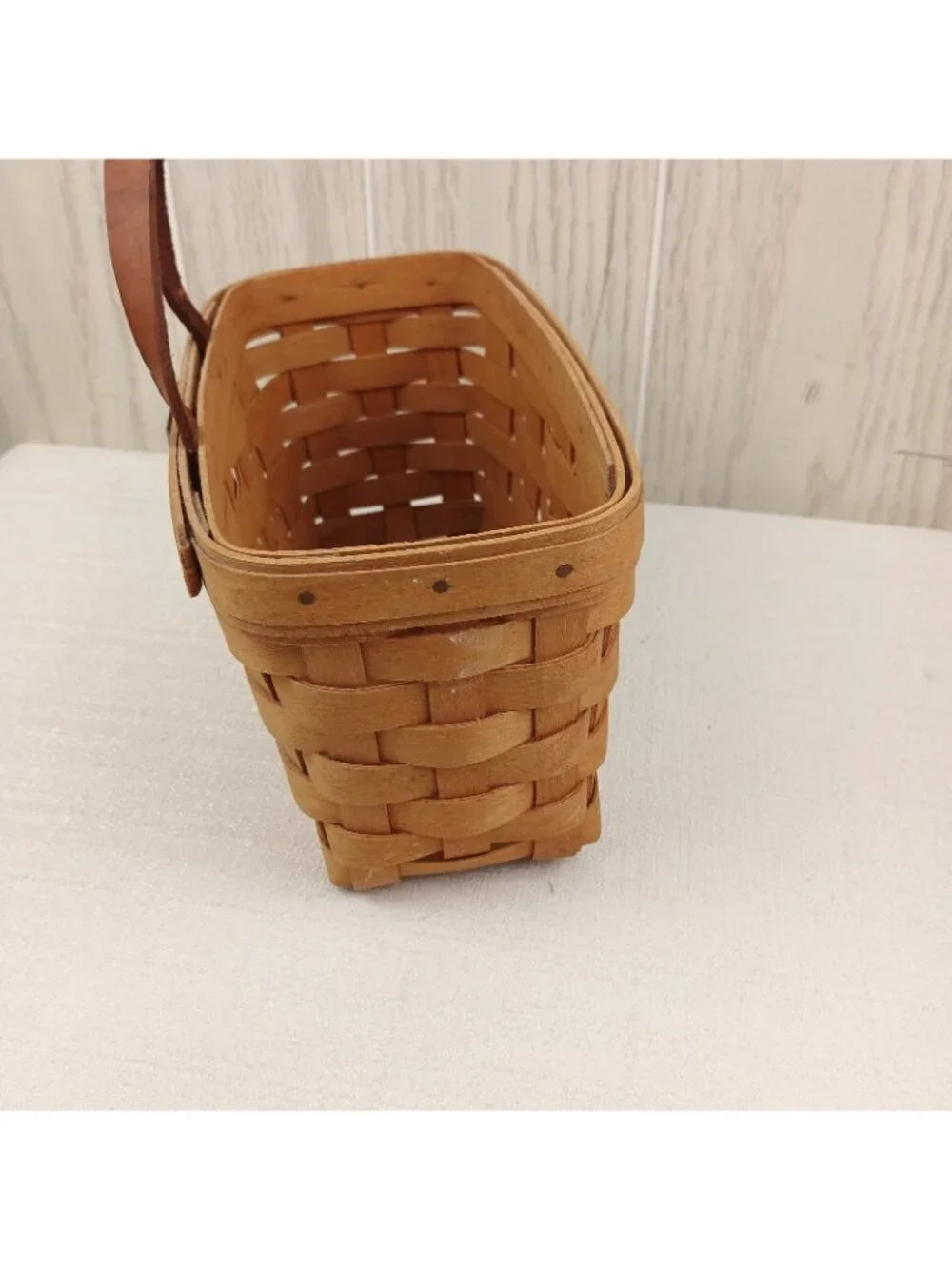 Vintage 1996 Longaberger Wall Hanging Leather Handle Basket Signed